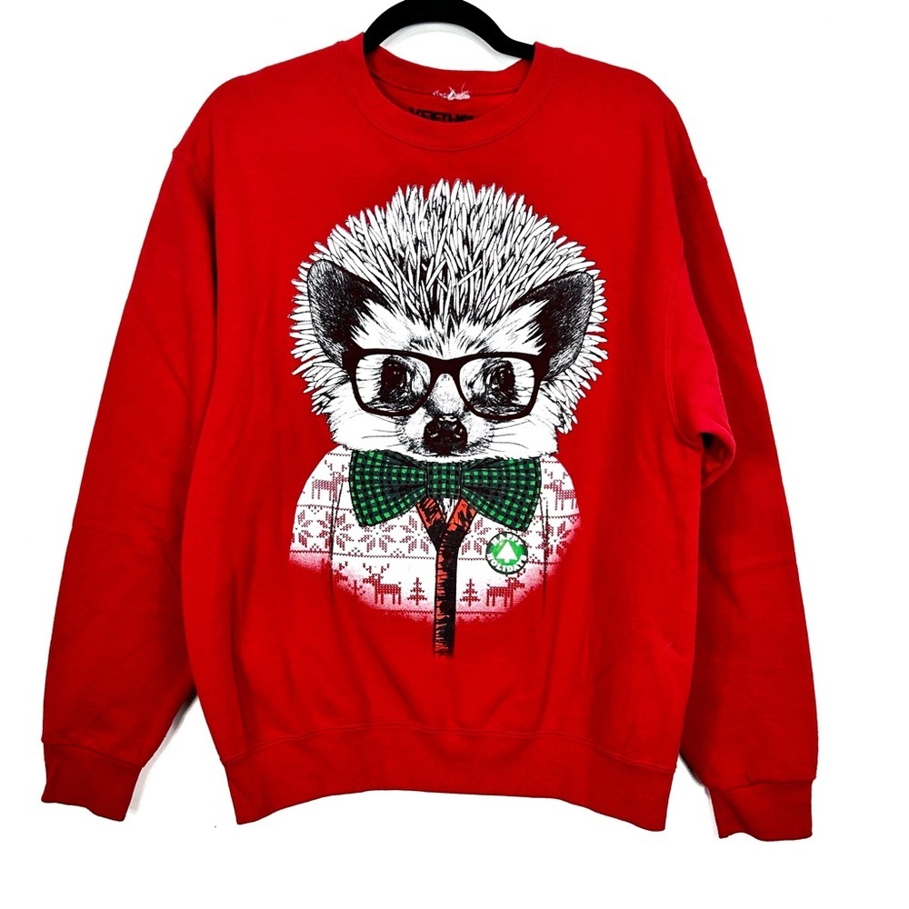 Red Women’s Sweater with Graphic Hedgehog and Bow